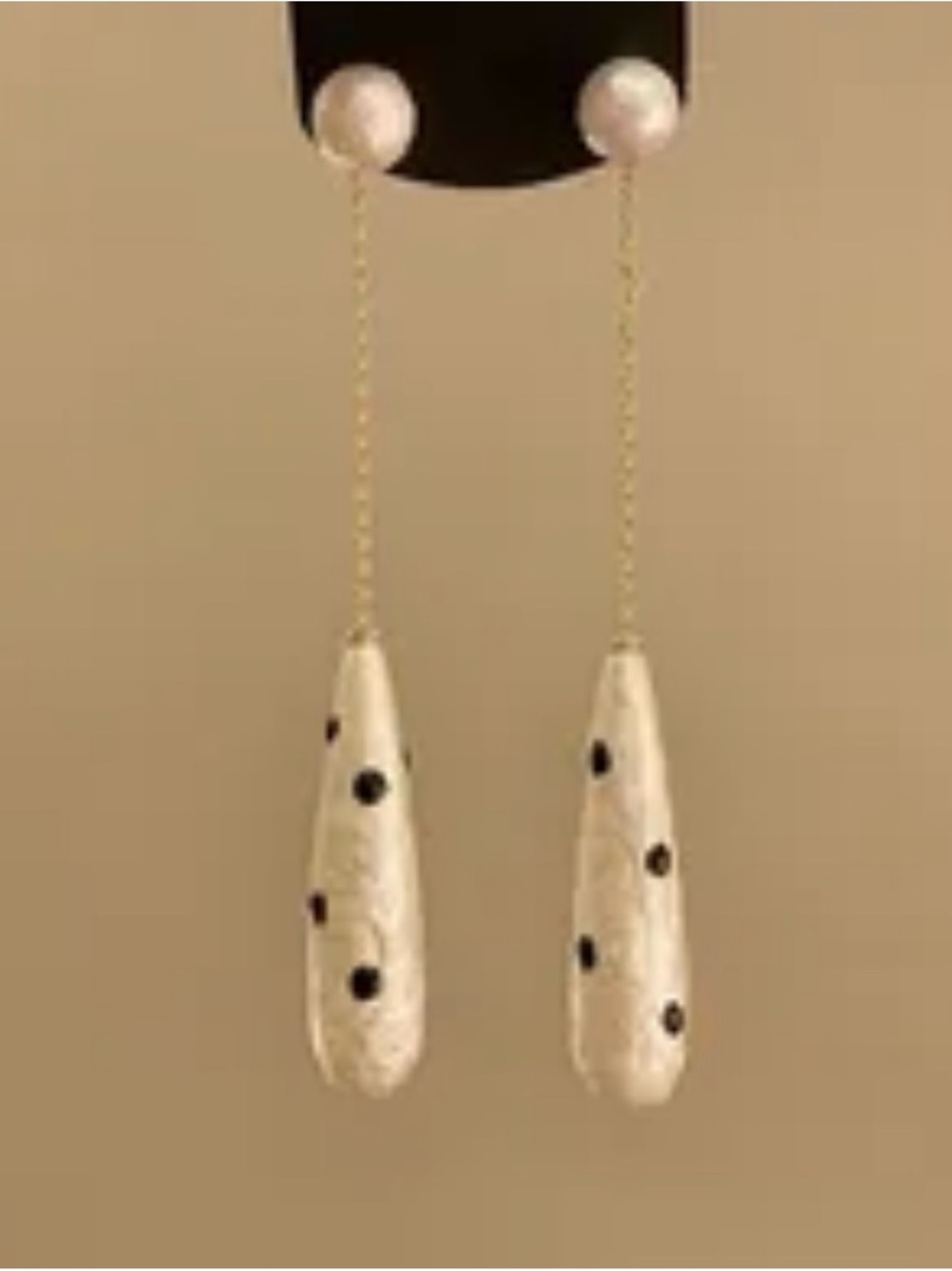 Delicate Pearl Drop Earrings with Black Dot Accents
